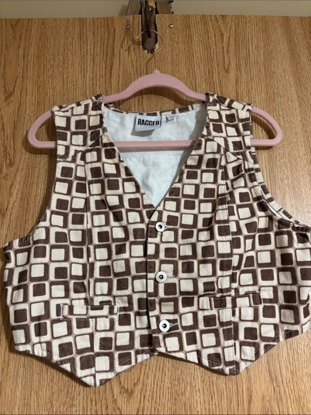 Ragged Brown & Cream Geometric Vest